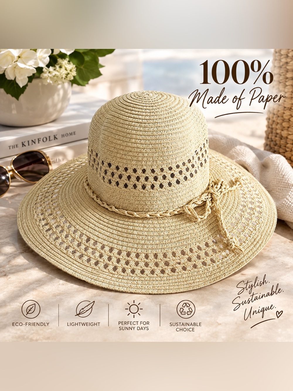 100% Paper Sun Hat - Natural Beige